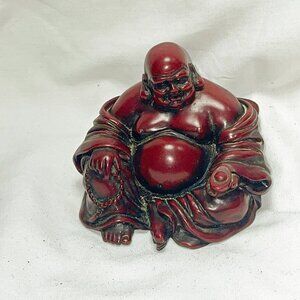 Vintage Buddha Happy Statues Laughing Figurine Red Resin Feng Shui Luck